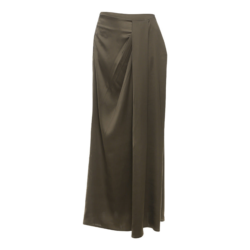 Irregular zip-up ruched solid maxi skirt