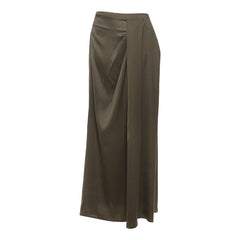 Irregular zip-up ruched solid maxi skirt