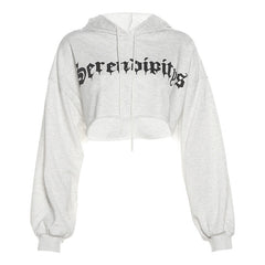 Hoodie drawstring long sleeve letter pattern top