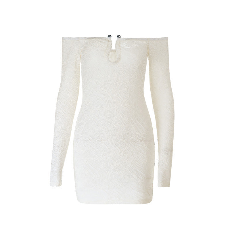 Long sleeve off shoulder textured mini dress
