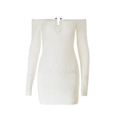 Long sleeve off shoulder textured mini dress