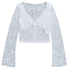 V neck button long sleeve lace top
