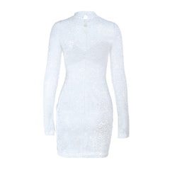 Long sleeve lace see through ruched mini dress