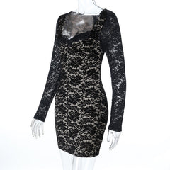 Long sleeve zip-up lace mini dress