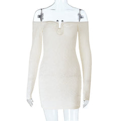 Long sleeve off shoulder textured mini dress