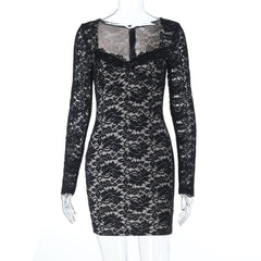 Long sleeve zip-up lace mini dress