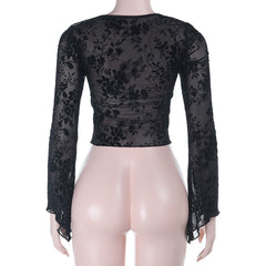 Long sleeve o ring self tie crop top