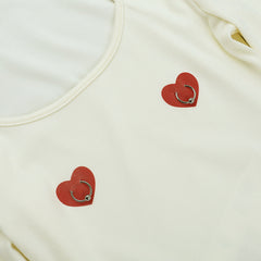 U neck long sleeve sweetheart print o ring top