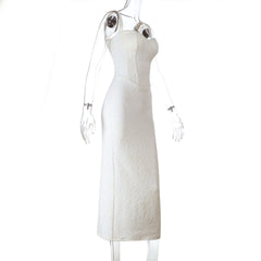 V neck slit zip-up cami maxi dress