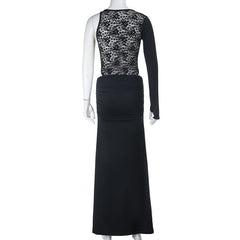 Long sleeve crewneck lace maxi skirt set