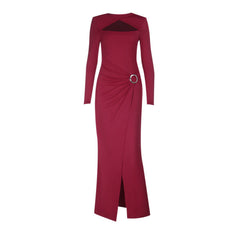 Long sleeve hollow out o ring slit cut out maxi dress