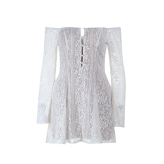 Off shoulder button hollow out cut out mini dress