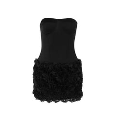 Flower applique tube mini dress