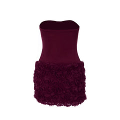 Flower applique tube mini dress