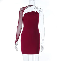One shoulder o ring backless mini dress