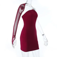 One shoulder o ring backless mini dress
