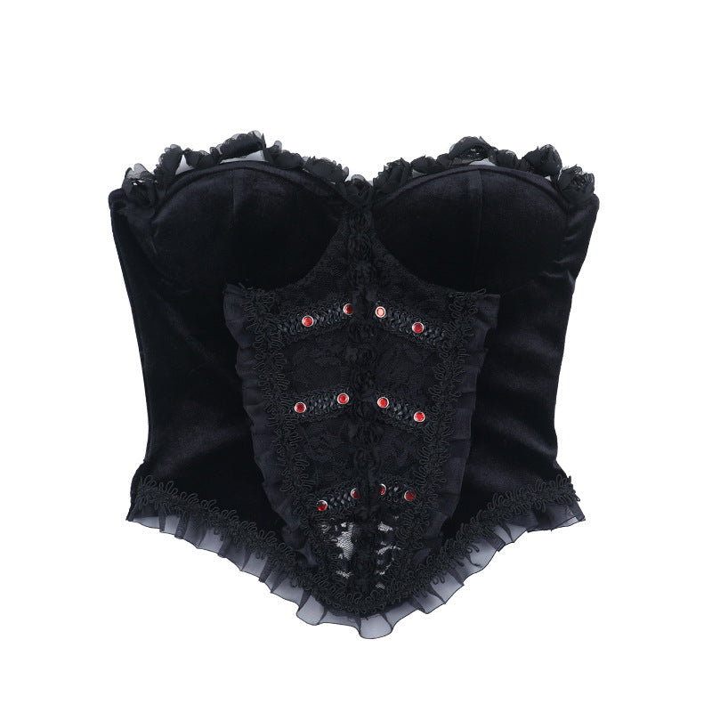 Sweetheart neck ruffle velvet top