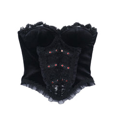 Sweetheart neck ruffle velvet top