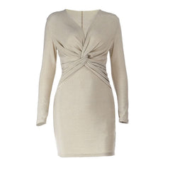 V neck ruched long sleeve mini dress