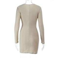V neck ruched long sleeve mini dress