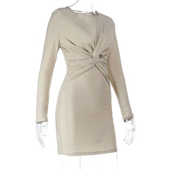 V neck ruched long sleeve mini dress