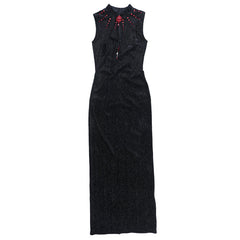 Sleeveless hollow out beaded cut out maxi dress