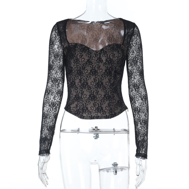 Long sleeve lace corset zip-up top