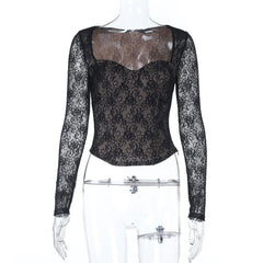 Long sleeve lace corset zip-up top