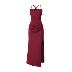 Cross back lace up high slit cami maxi dress