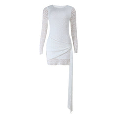 Long sleeve crewneck ruched mini dress