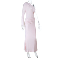 Long sleeve one shoulder hollow out ruched cut out maxi dress