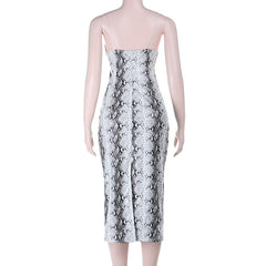 Snakeskin print v neck backless cami maxi dress