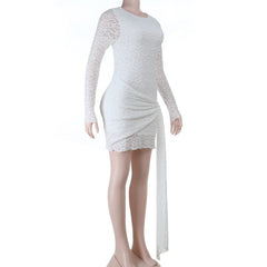 Long sleeve crewneck ruched mini dress
