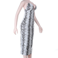 Snakeskin print v neck backless cami maxi dress