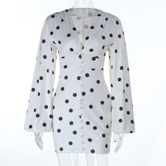 Polka dot v neck long sleeve mini dress