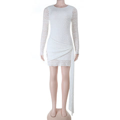 Long sleeve crewneck ruched mini dress