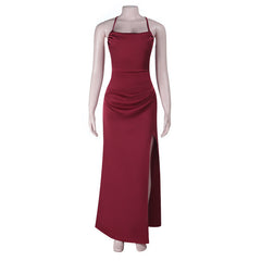 Cross back lace up high slit cami maxi dress