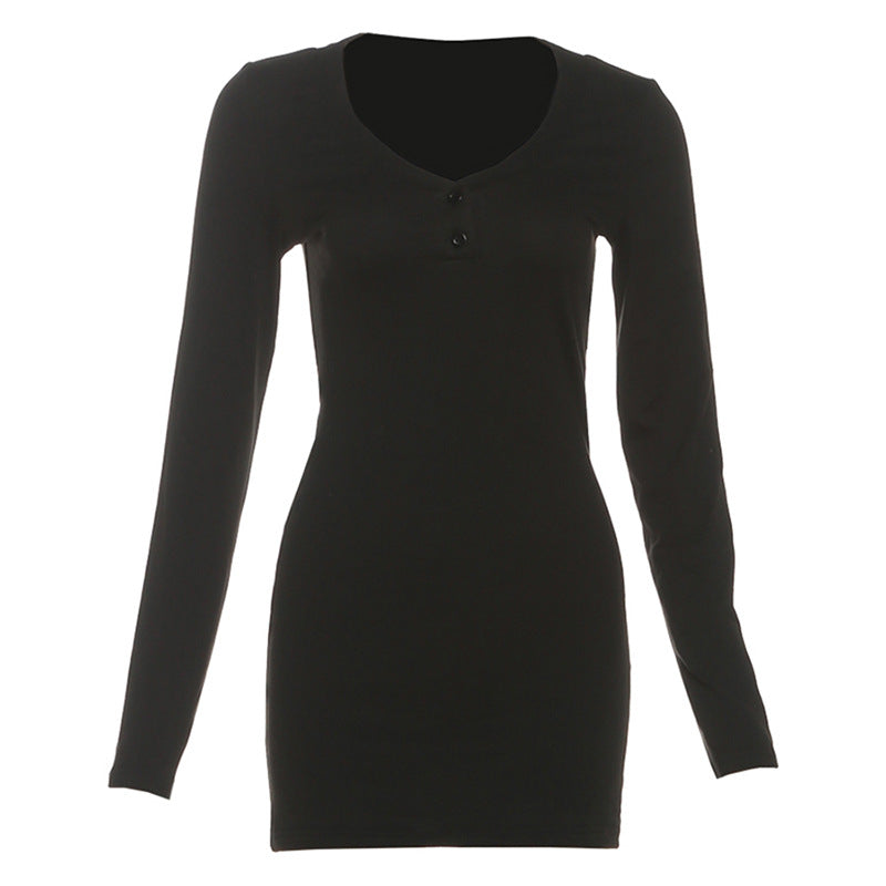 Long sleeve hollow out v neck solid cut out mini dress