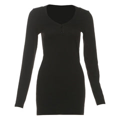 Long sleeve hollow out v neck solid cut out mini dress