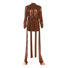 Long sleeve deep v neck metallic mini skirt set