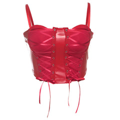 PU leather lace up zip-up cami top