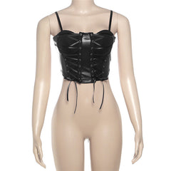 PU leather lace up zip-up cami top