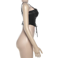 PU leather lace up zip-up cami top
