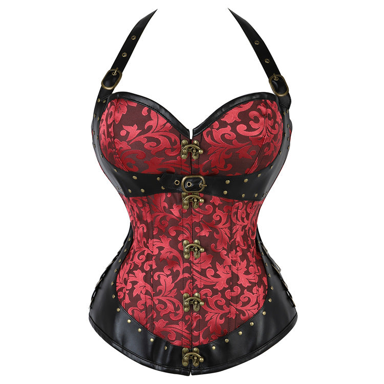 Halter corset buckle lace up backless top