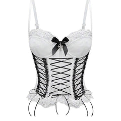 Bowknot button corset lace hem cami top