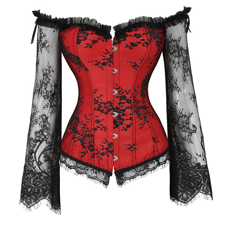 Long sleeve off shoulder corset button lace up top