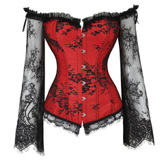 Long sleeve off shoulder corset button lace up top