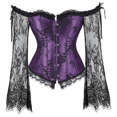 Long sleeve off shoulder corset button lace up top