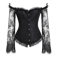 Long sleeve off shoulder corset button lace up top