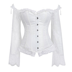 Long sleeve off shoulder corset button lace up top